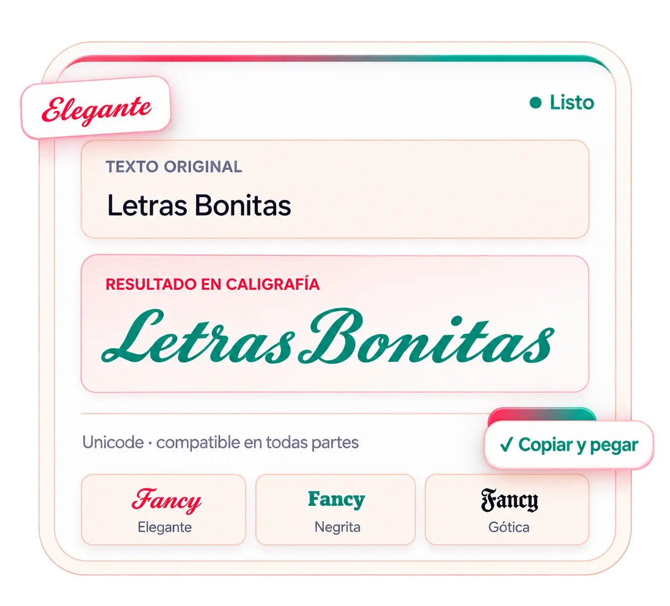 Caligrafía de letras bonitas para copiar y pegar