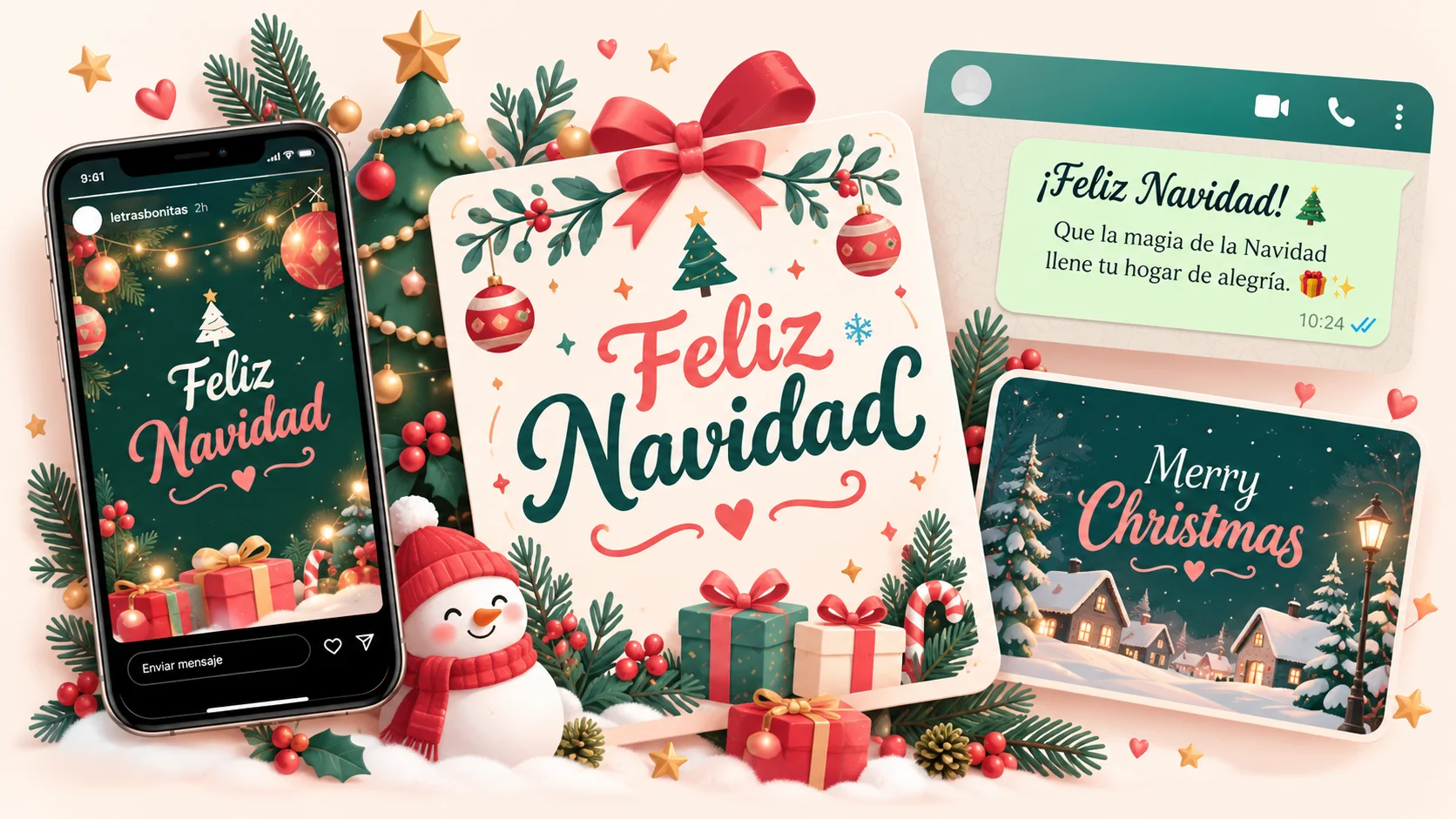 Felicitaciones navideñas con letras bonitas